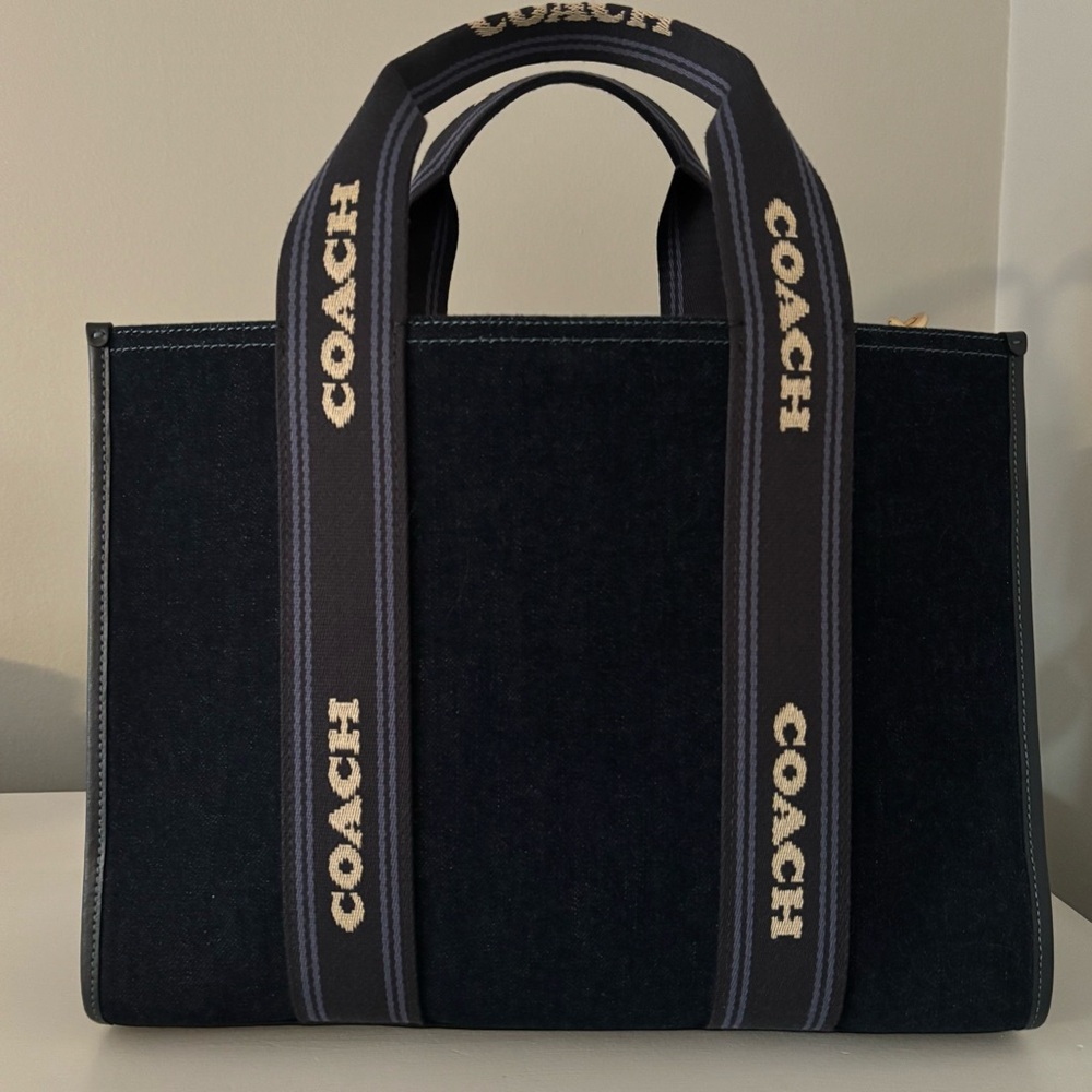 Coach Navy Blue Canvas Tote with Striped Handles - Picture 11 of 16